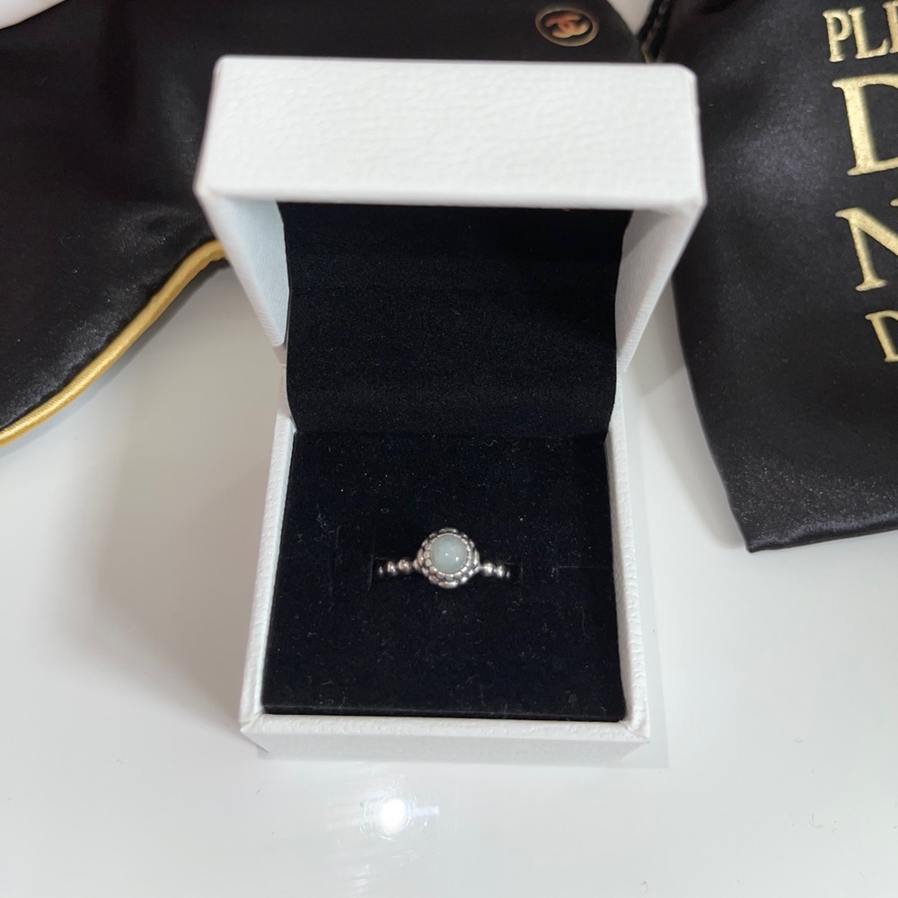 Aqua March Birthstone Pandora Ring